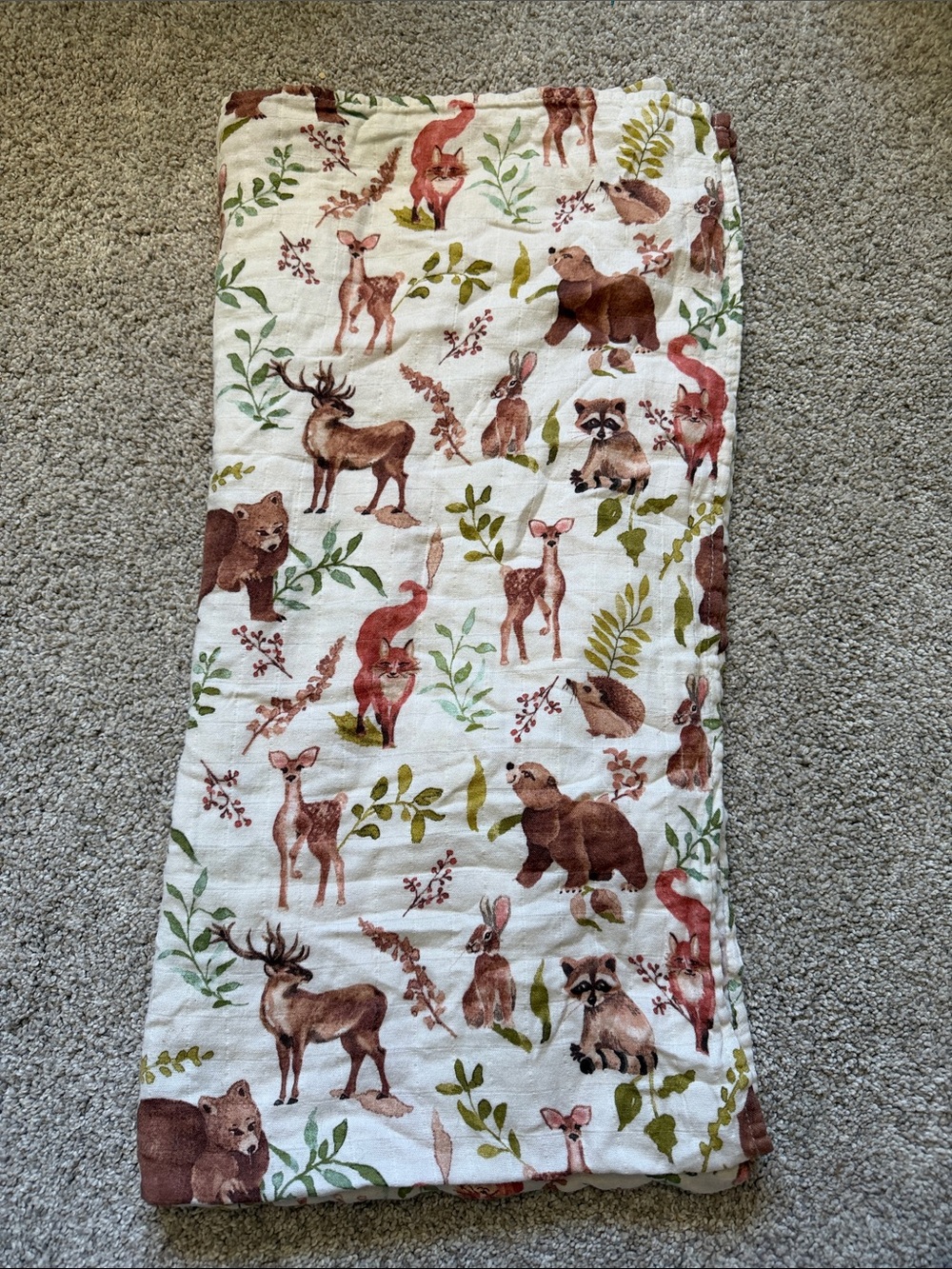 Life Tree Whimsical Forest Friends Muslin Baby Swaddle Blanket Cream‎ and Brown